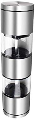 WYRMB Salt and Pepper Mills Grinder, 2 in 1 Salt and Peppercorn Shakers with Adjustable Coarseness Brushed Stainless Steel and and Clear Acrylic Body Spice Mills.