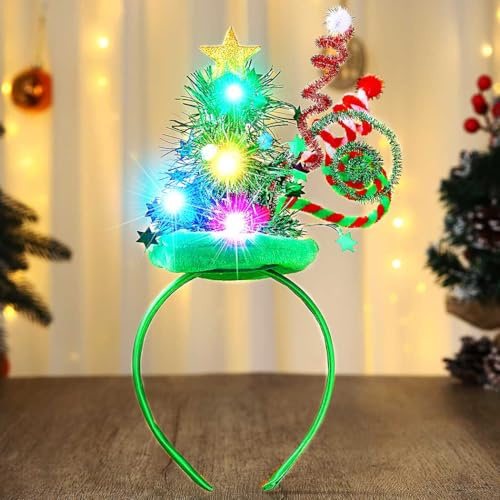 Zoestar Leuchtende Weihnachtsmütze, Stirnband, LED-Weihnachtsbaum-Stirnbänder, leuchtender Weihnachts-Kopfschmuck, Urlaubsparty, Kostüm, Haarschmuck für Damen (grün, Einheitsgröße)