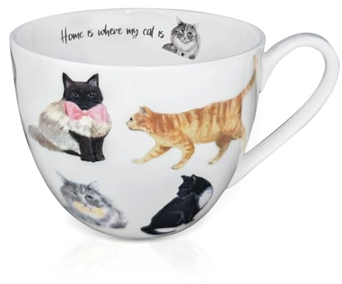 MFoffice Cute Cat Mugs for Daily Coffee and Tea, Premium 20 oz Bone China Coffee Tea Hug Mug, Perfect Holiday, Birthday, and Christmas Gift for Cat Lovers, Designed in England by Harvest Green Studio