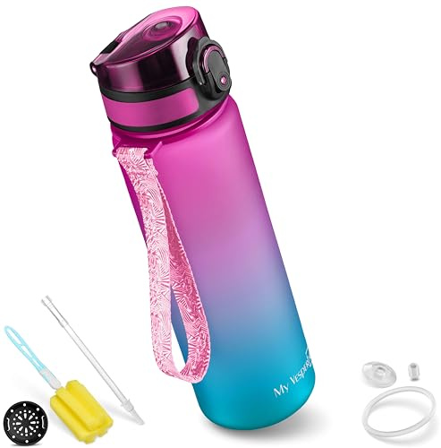 My Vesperbox® Gourde personnalisée pour enfant - 500 ml - Avec paille et tamis - Convient aux boissons gazeuses et aux fuites - Pour l'école et le sport - Sans BPA