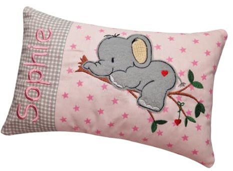 Kleines Kissen mit Name - Elefant - Geburt - Taufe - rosa - personalisiert mit Wunschnamen - liebevolle Handarbeit