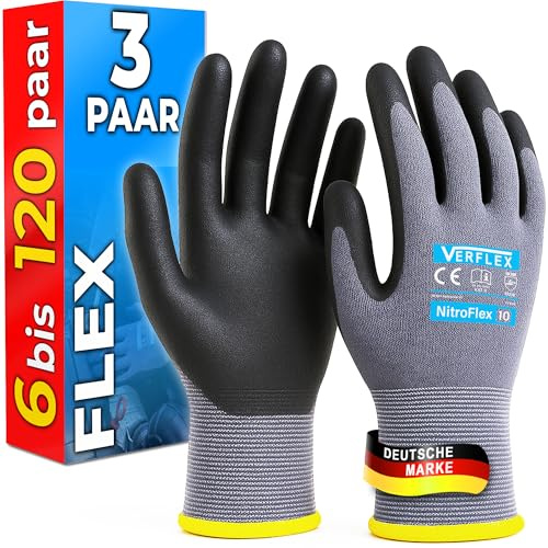 MK-Glove Arbeitshandschuhe Herren aus Nylongewirke (3 Paar) - Präzise und Angenehme Schutzhandschuhe - Robust Montagehandschuhe aus Atmungsaktiv Maschenware - Grau - 8-M
