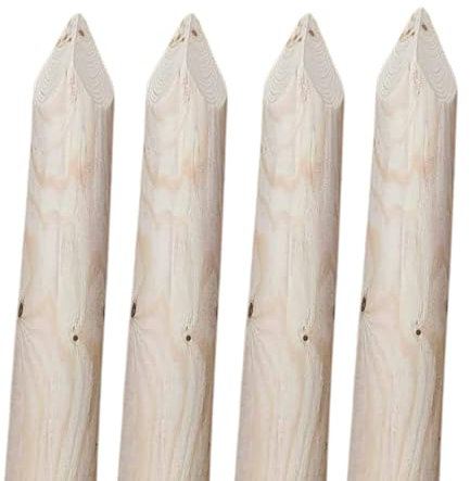 TIMBERMIK ø 6cm Lot de 4 Piquet Cloture Bois Longueur: 200 cm Poteaux De Clôture De Jardin Non Imprégné Résistant Aux Intempéries Palissade Tuteurs avec Pointe