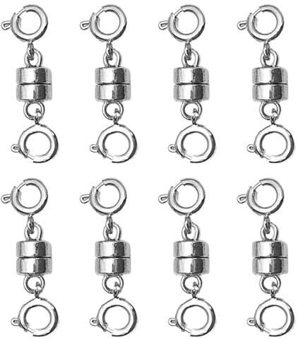 8 Pack Silver Magnetic Necklace Clasps Magnetic Necklaces Clasps Connector Magnetic Bracelets Clasp for Bracelet Necklace Anklets Making (2CM)