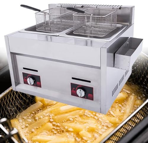 Lakenbroade Friggitrice a Gas, friggitrice Commerciale a Doppia Vasca da 20 Litri, friggitrice in Acciaio Inossidabile ad Alta capacità, friggitrice a Gas Professionale da Cucina con cestello