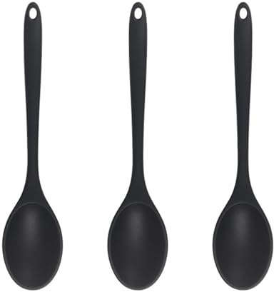 GTYHH 3 Piezas De Cucharas De Cocina Negra, Cuchara De Chef Antiadherente, Cuchara De Silicona Resistente Al Calor, Herramientas De Cocina, Accesorios para Hornear.