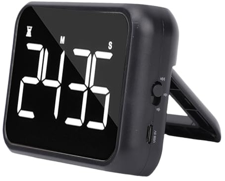 ASHATA Temporizador Visual Digital Grande de Led de 4 Pulgadas, Recuento de Cuenta Regresiva de 99 Minutos, Brillo Ajustable, Led Magnético, Espejo de Maquillaje, Fácil para Niños, (Black)