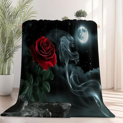 Kuscheldecke Fantasy-Stil Kuscheldecke 180x200 cm Flauschig Flanell Tagesdecke Bequem und Warm Sofadecke Rosenmond Muster für alle JahreszeitenFlauschige Decke