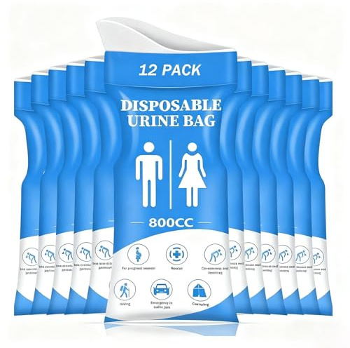 TYNJKJDM 12 PCS Sacche per Urina USA e Getta,800ml Orinatoio Portatile Monouso, WC da Campeggio per Adulti e Bambini, Urinella per Donne - per Viaggi,ingorghi,WC Portatile(Blue,12 PCS)