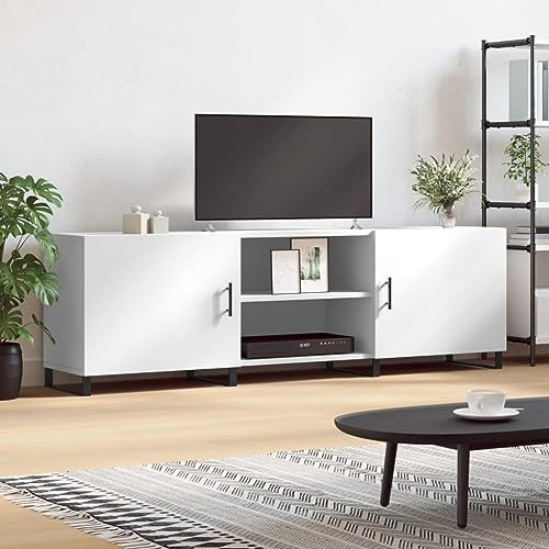 HaoChrymec Meuble TV en Bois Composite, avec Compartiments et Porte, Meuble d'Appoint, Armoire de Rangement, adapté au Salon et à l’Entrée, Couleur Blanche, 150x30x50 cm