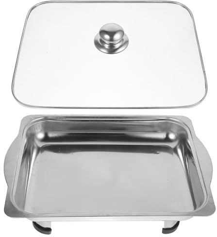 LALADEFIEE Großer Buffet Warmer Edelstahl mit Deckel Selbstreinigender Buffet Brenner für Restaurant Lebensmittelechter Speisenhalter Rechteckiger Warmhaltebehälter für Catering und Party