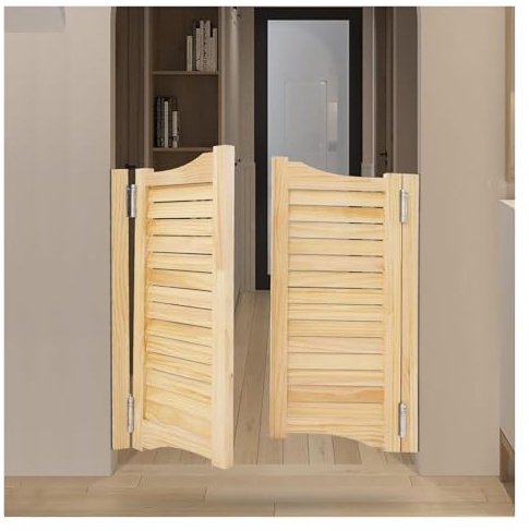 Elegante Cafe-Saloon-Türen aus Massivholz – Schwingtüren mit automatischer Schließung und Metallscharnieren for den Innenbereich(Natural,90x90cm)