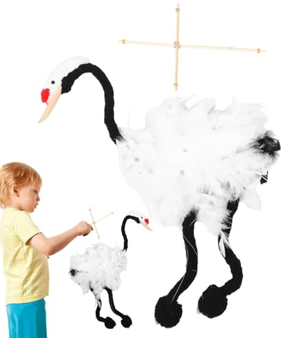 -Marionettenpuppe – Weiche, handgefertigte Zugschnurpuppe, 17,72 x 19,29 Zoll großes Plüsch-Kranichspielzeug aus Holz, interaktive Lernpuppe für kreatives Spielen, Geschichtenerzählen und Entwi