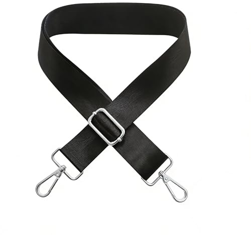 Dstarymnix Taschengurt Schwarz verstellbar 78–140cm, breiter Schultergurt Tasche 3,8 cm mit silberfarbenen Metallkarabinern, Taschenhenkel Ersatz für Handtasche Umhängetasche Messenger Bag Taschengurt