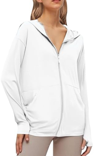 Chaqueta softshell para mujer, UPF de manga larga, protección solar 50+, chaqueta de protección solar, chaqueta con capucha, ligera, fina, con bolsillos, chaqueta deportiva de secado rápido, monocolor