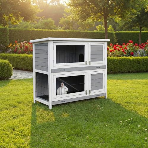 Miweba MyAnimal Hasenstall MH-20 | 120x51x105 cm | Winterfest (Grau) | Hasenkäfig | Kaninchenstall | Kleintierkäfig | Kaninchenkäfig | Kleintiergehege | Käfig | Hasenhaus | Nagerkäfig | Gehege