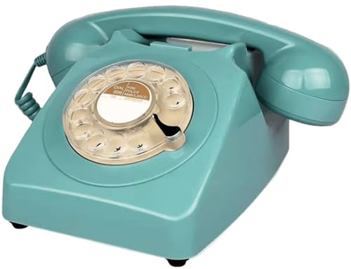 WDSOPK Telefono retrò con quadrante rotante, vintage, con cavo, telefono fisso per casa/ufficio, rosso (blu)