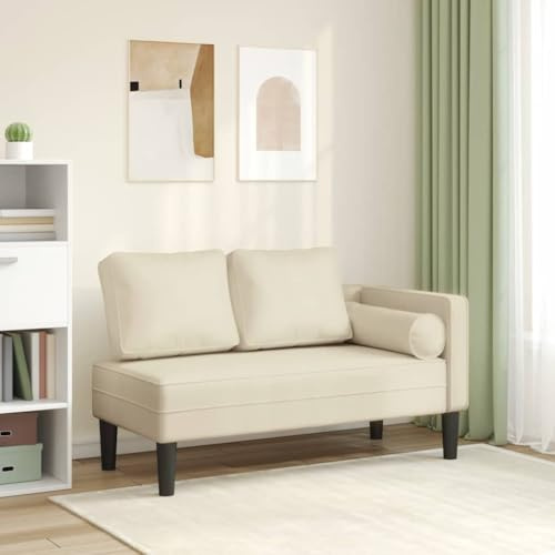 Mangloder Chaiselongue Cream av konstläder med kudde, recamiere och relaxstol, vadderad med skum, träram, 116,5 x 62 x 57,5 cm för vardagsrum, läshörn och avkoppling