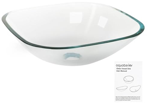 Aquaterior Tempered Glass Bathroom Vessel Sink Natural Clear Square Shape Transparent Basin Easy-to-clean Minimalist Modern
