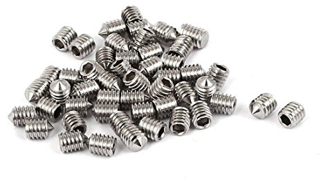 sourcing map 50 Stk. M4 x 5mm Kegelspitze Sechskant Sockel Satz Silber | 304Edelstahl, Ton de