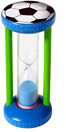 Hess Holzspielzeug 14587 - Zahnputzuhr aus Holz für Kinder, Serie Fußball, für Kinder, inkl. Sanduhr mit farbigem Sand, handgefertigt, zur täglichen Nutzung beim Zähneputzen
