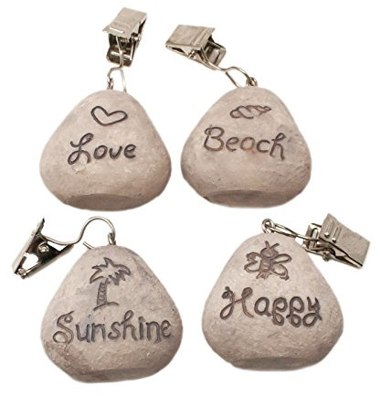 ToCi 4 x Tischtuchbommeln Set – Tischdeckenbeschwerer & Gewichte mit Clip – Tischdeckenhalter/Vorhangbeschwerer im Beach-Look – Polystone Clips für Decke, Duschvorhang & Vorhang