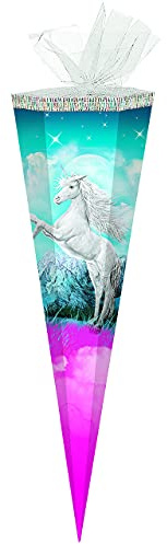 alles-meine.de GmbH Schultüte - Einhorn - Unicorn - 50 cm - rund - mit Tüllabschluß - Zuckertüte - mit/ohne Kunststoff Spitze - für Mädchen - Einhörner/Pferde - Märchen F..