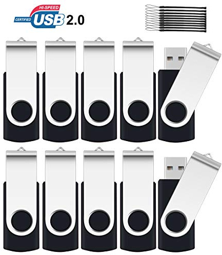 2GB Memory Stick 10 Pack,SRVR Flash Drive USB 2.0 Swivel Thumb Drives Data Storage Jump Drive Zip Drive Memory Sticks External Devices with LED Indicator(10 Black Color with Lanyard)