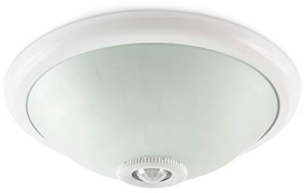 LED Deckenleuchte für austauschbare Leuchtmittel mit Bewegungsmelder Brenndauer und Einschaltverhalten (Dämmerung) einstellbar 2x E27-Fassung 230V + Montagezubehör und 2x LED warmweiß (Modell: DL3)