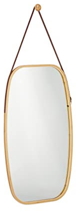 Relaxdays Wandspiegel, oval, Rahmen aus Bambus, Deko Spiegel mit verstellbarem Riemen, Flurspiegel, 76,5x43,5cm, Natur