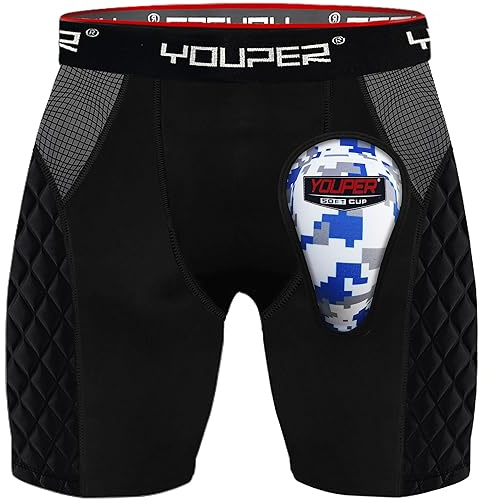Youper Boys Youth Elite Compression Sliding Shorts - Padded Slider Shorts with Soft Protective Athletic Cup for Baseball, Softball, Lacrosse, MMA (Black, Youth - Large)