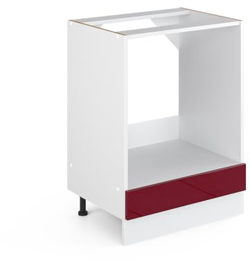 Vicco Meuble pour Four R-Line, Rouge Brillant, 60cm | ✓ Niche pour four · Sans plan de travail · Pieds réglables en hauteur · Librement combinable · Intégration facile