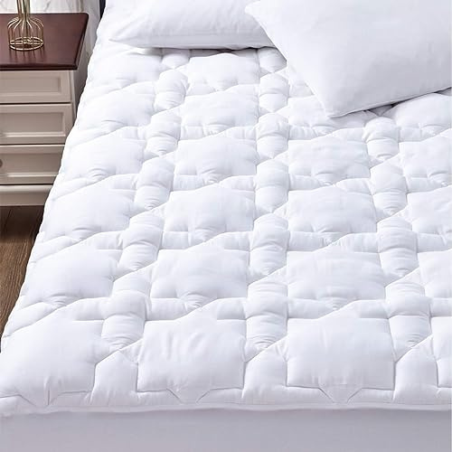 CozyLux Queen Mattress Pad, 450GSM Quilted Cooling Cotton Top Mattress Topper, Extra Deep Pocket Fits 8-21 inches, Oeko-TEX Certified, Plush Soft & Breathable Bed Pad (60x80, White)