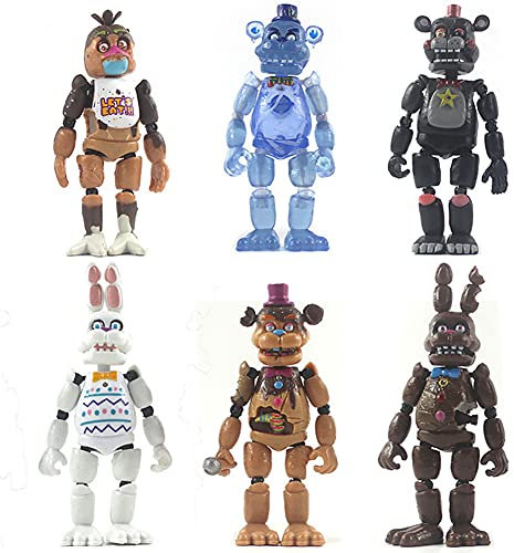Tongyundacheng FNAF 6X Bonnie Fazbear Chica PVC Figuren Modell mit Lichtern Bewegliche Gelenke 13-15cm
