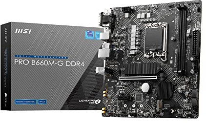 MSI PRO B660M-G DDR4 Motherboard, Micro-ATX - Supports Intel 12th Gen Core Processors, LGA 1700 - DDR4 Memory Boost 4600+MHz/OC, PCIe 4.0 x16 Slot, 2 x M.2 Gen4 Slots, 2.5G LAN