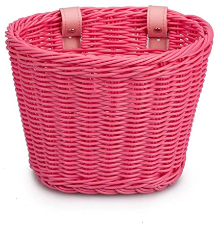 ZZSRJ Sport Fahrrad vorderen Korb verstellbare handgewebte Kinder for Erwachsene Fahrradbeutelbeutel Hängende Beutelbackbeutelzubehör (Color : Pink)