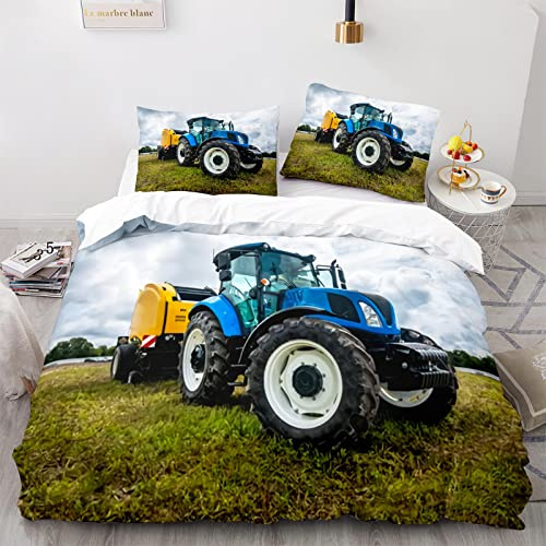RFFLUX 3D Traktor Bettwäsche Set 135x200 cm 2teilig mit Reißverschluss Weiche und Angenehme Schlafkomfort Microfaser LKW Bettbezug Mähdrescher Kinderbettwäsche mit Kissenbezug 80x80 cm
