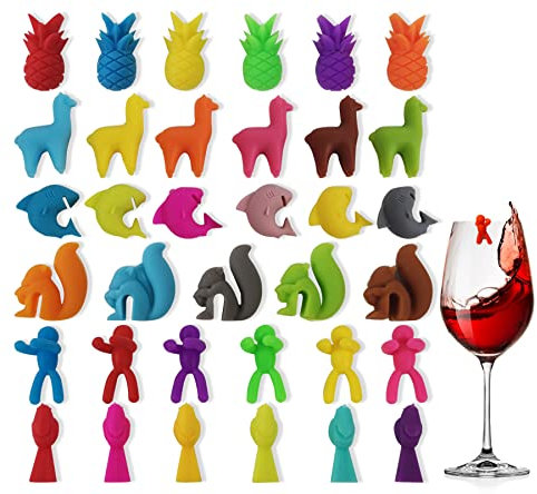 35 Stücke Glasmarkierer Glasmarker Silikon Glas Markierung Trinkgläser Weinglasmarkierer Wein Marker für Partydekorationen Heimgebrauch Glaskennzeichnung Wein Marker Teebeutel Halter
