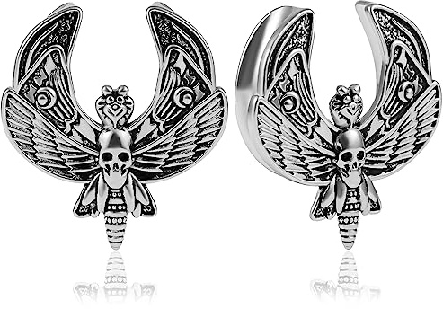 Vankula Ohr Tunnel 1 Paar Saddles Flesh Plugs Motte Edelstahl für männer damen Ohrpiercing Gestreckte Schmuck 19mm(3/4) Silber