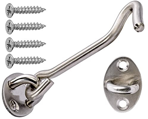 Neuhall Türhaken für Gartentor Sturmhaken 12cm Türstopper Fensterhaken mit Ösen Edelstahl Torhaken für Schiebetür Gartentür Tor Garagentor Scheunentor Riegelschloss Befestigungshaken Kabinenhaken