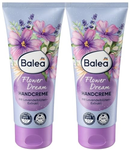 Balea 2er-Set Handcreme Flower Dream mit Lavendelblüten-Extrakt & Sheabutter gepflegte Hände, reichhaltige Rezeptur, blumiger Duft Lavendel & Malve zieht schnell ein, fettet nicht, 2 x 100 ml (200 ml)