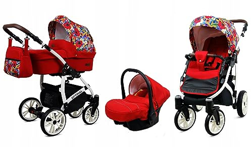 BabyLux® Kinderwagen Set 3 in 1 - Optimal - incl. Babywanne, Buggy Sportsitz, Auto-Babyschale - Autositz - Kinderwagenset - Kombikinderwagen mit Wickeltasche, Regenschutz usw.