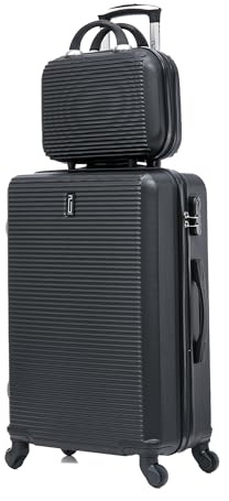 CELIMS - Mittlerer Reisekoffer mit Kosmetikkoffer 30 cm, Hartschale mit 4 Rollen, leicht, Aufgabegepäck 20 kg, 65 cm | Integriertes Schloss | Schwarz