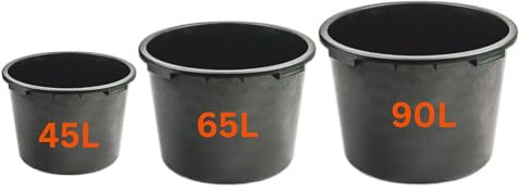 Flexi Tub Small (45L), Medium (65L), Large (90L) Black - Sturdy Heavy Duty Large Plastic Bucket with Handles | Builders Garden Home Storage Container. Set by MYPURECORE (45L)