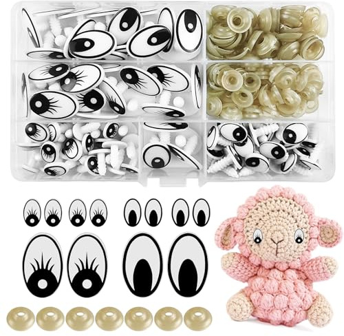 Hengxinchen 100 Stück 14mm 25mm Ovale Sicherheitsaugen für Häkeltiere | Ovale Puppenaugen, Augen für Häkeltiere Amigurumi Augen mit Unterlegscheiben, Knopfaugen für Puppe Marionette Plüschtier