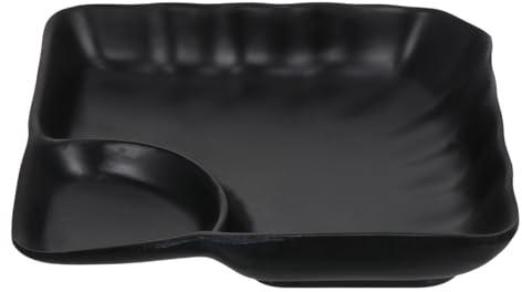 Kichvoe Black Divided Sushi & Dumpling Plate with Sauce Compartment | Japanese Serving Tray for Appetizers & Snacks, 6.88X6.88X1.37In