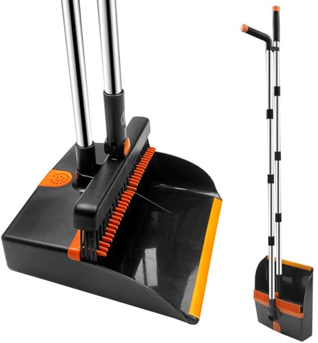 Relota besen und kehrschaufel set, Klappbarer schaufel mit langem Stiel, kehrbesen mit Verstellbarer Besenkopf, Aufrecht stehend kehrblech mit Kammzähne, kehrgarnitur für Küche, Büro, Haus
