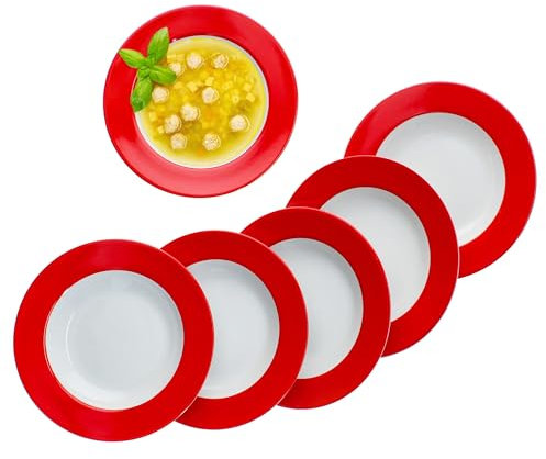 MamboCat Set di 6 piatti fondi in porcellana colorata per 6 persone, piatti rotondi colorati, insalata, zuppa, cereali, pasta & Co. per colazione, pranzo e pane da sera