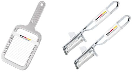Westmark Pellkartoffel-/Mozzarellaschneider & 2 Universal-Sparschäler/Pendelschäler mit geschärftem Ausstecher, Edelstahlklinge, Famos, Metall/Verchromt, 106122E4