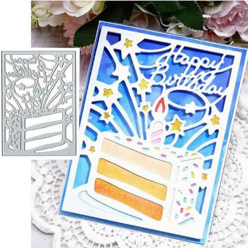 Birthday Cake Frame Square Metal Die Cuts,Cake Candle Star Party Cutting Dies Cut Stencils DIY Scrapbooking Decorative Embossing Paper Scrapbooking Card Making